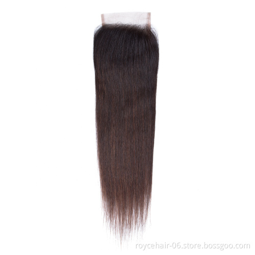Brazilian Silky Straight Remy Human Hair Weave Closure With Baby Hair , 3 bundles Straight Hair With Closure For Sale